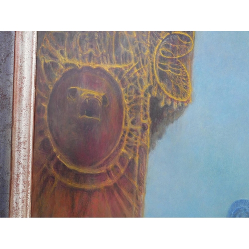 503 - ZDZISLAW BEKSINSKI, 1929 - 2005, POLISH, OIL ON FIBREBOARD
Untitled surrealist apocalyptic landscape... 