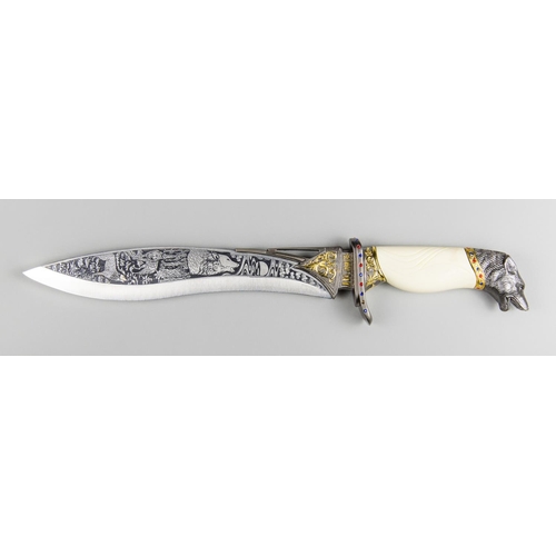 171 - A WOLF DAMASCUS STEEL HUNTING KNIFE WITH BONE HANDLE
(43cm)