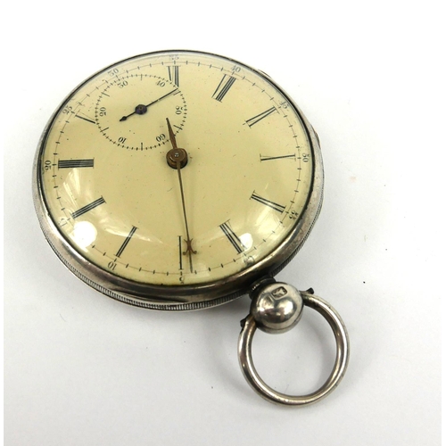 203 - A VICTORIAN SILVER GENT’S POCKET WATCH
Open face cream tone dial with subsidiary seconds dial, key w... 