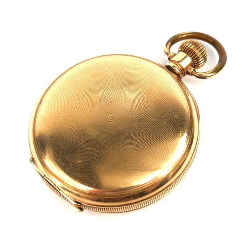 204 - AN EARLY 20TH CENTURY GOLD PLATED FULL HUNTER GENT’S POCKET WATCH
Having a white tone dial with Roma... 