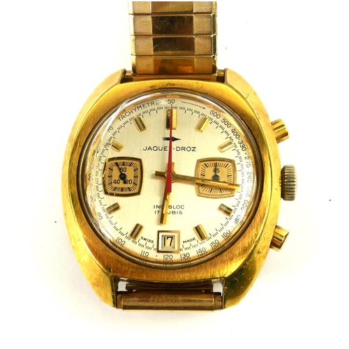 218 - JACUET DROZ, A VINTAGE GOLD PLATED CHRONOGRAPH GENT’S WRISTWATCH
Having a silver tone dial with two ... 