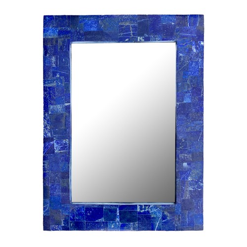 81a - A LAPIS LAZULI VENEERED WALL MIRROR
(h 57cm x w 41.5cm x d 2cm)