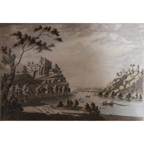 449 - JOHN BURTON, A LATE 18TH CENTURY WATERCOLOUR 
River scene, signed to mount, dated 1789, framed and g... 