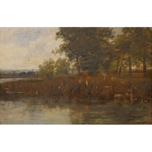 441 - GEORGE VICAT COLE, 1833 - 1893, OIL ON CANVAS 
Riverside landscape, titled ‘Near Medmenham’, signed ... 