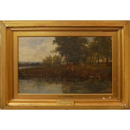 441 - GEORGE VICAT COLE, 1833 - 1893, OIL ON CANVAS 
Riverside landscape, titled ‘Near Medmenham’, signed ... 