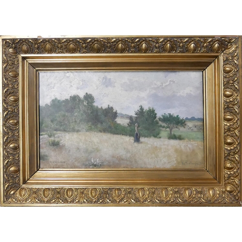 451 - V. FINGELDORF, AN EARLY 20TH CENTURY OIL ON CANVAS 
Titled 'Casseoux', landscape, harvesting scene, ... 