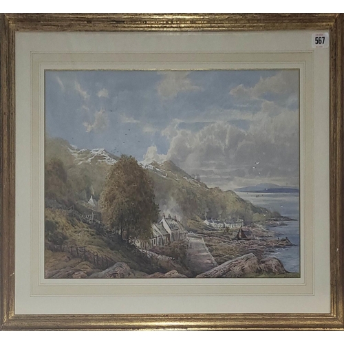 450 - FREDERICK CLIVE NEWCOME ,1847 - 1894, WATERCOLOUR 
Titled ‘'Isle of Arran from Preacher's Rock’, lan... 