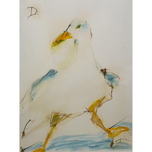 432 - TWO VALERIE DAVIDE, 1938 - 2017, WATERCOLOURS 
Signed, Bulldog and duck. 
(w 60cm x h 78cm)
 
Condit... 