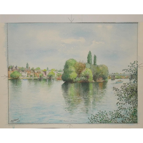 445 - CHRIS RAYNES, THREE ORIGINAL MODERN BRITISH SCHOOL WATERCOLOURS
The Thames at Kew, Hammersmith by th... 