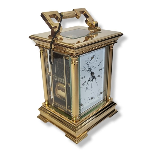 193 - L'EPEE, A FRENCH GILT BRASS MOONPHASE REPEATER CARRIAGE CLOCK
Having a single carry handle, four bev... 