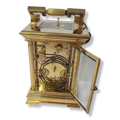 193 - L'EPEE, A FRENCH GILT BRASS MOONPHASE REPEATER CARRIAGE CLOCK
Having a single carry handle, four bev... 