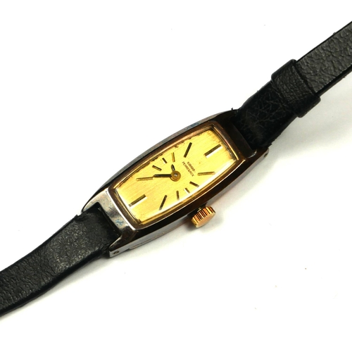 274 - GIRARD PERRAGAUX, A VINTAGE 18CT GOLD LADIES’ WRISTWATCH 
Lozenge form, on a black leather strap.
(a... 