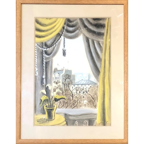 406 - JEAN HUGO, 1894 - 1984, FRENCH, WATERCOLOUR
Town view through a window, signed, mounted, framed and ... 