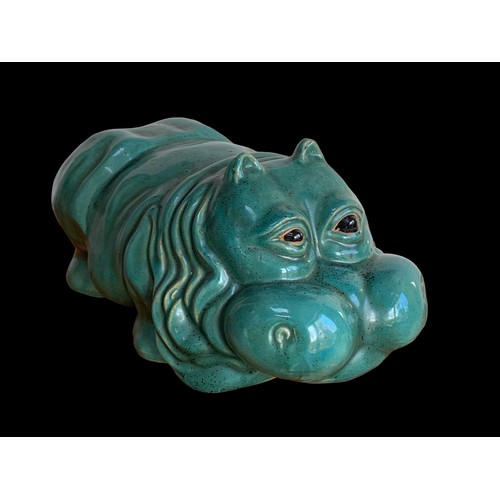 163a - A LARGE UNUSUAL TURQUOISE GLAZED CERAMIC HIPPO
(l 42cm)