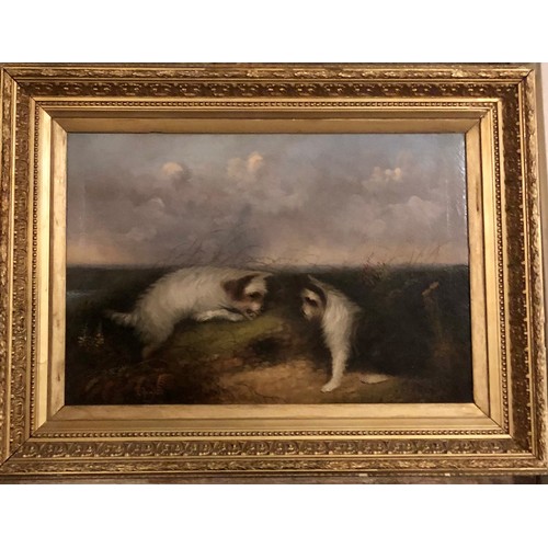 460 - J. LANGLOIS, B. 1855, OIL ON CANVAS
Terriers hunting, signed, gilt framed.
(97cm x 71cm including fr... 