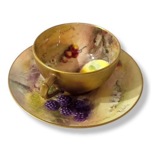 376A - ROYAL WORCESTER, WILLIAM RICKETTS, AN EARLY 20TH CENTURY BONE CHINA MINIATURE JEWELLED CUP AND SAUCE... 