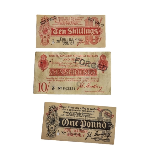 292 - A COLLECTION OF BRITISH TEN SHILLING AND ONE POUND BANKNOTES
To include a forged ten Shilling note, ... 