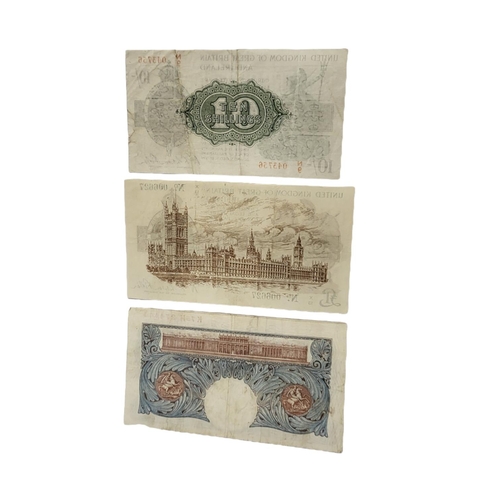 292 - A COLLECTION OF BRITISH TEN SHILLING AND ONE POUND BANKNOTES
To include a forged ten Shilling note, ... 