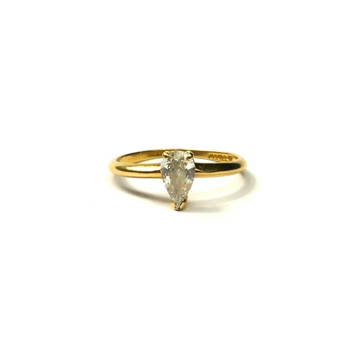 210A - AN 18CT GOLD AND PEAR CUT DIAMOND SOLITAIRE RING.
(UK ring size M½, gross weight 1.7g, approx diamon... 