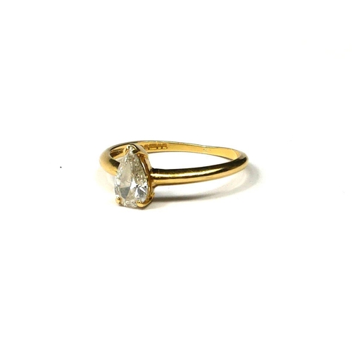 210A - AN 18CT GOLD AND PEAR CUT DIAMOND SOLITAIRE RING.
(UK ring size M½, gross weight 1.7g, approx diamon... 