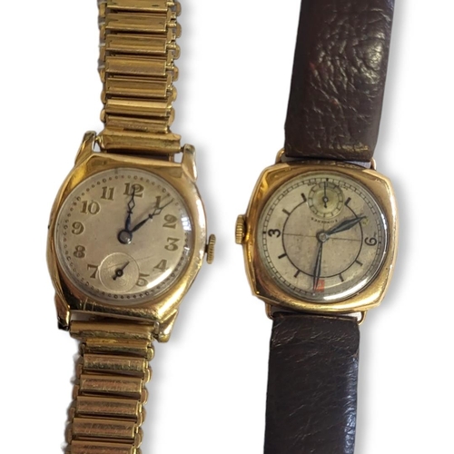 115 - LONGINES, AN EARLY 20TH CENTURY 9CT GOLD GENT’S WRISTWATCH
Square case, silver tone dial and red twe... 