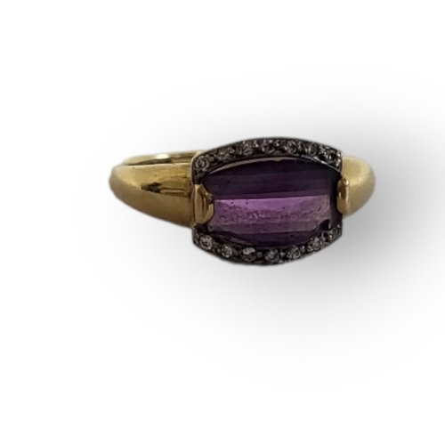 160 - AN 18CT GOLD AMETHYST AND DIAMONDS CLUSTER RING 
(size L), together with a pair of 9ct gold and amet... 