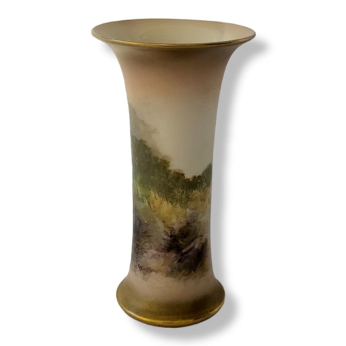 291 - HARRY STINTON FOR ROYAL WORCESTER, A LATE 19TH CENTURY BONE CHINA CYLINDRICAL SPILL VASE, CIRCA 1897... 