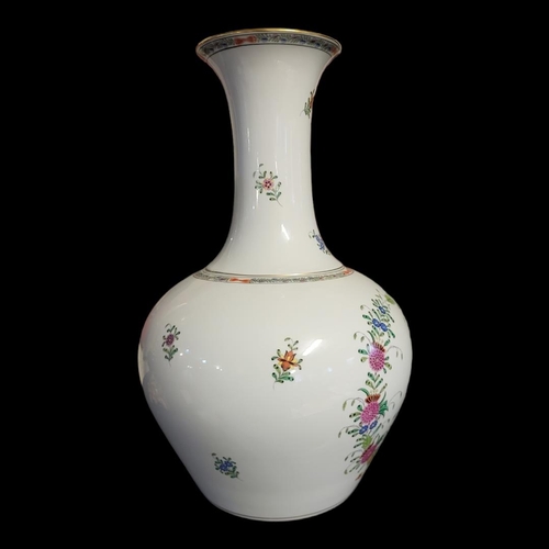 308 - HEREND, HUNGARY, A LARGE FLORAL HAND PAINTED VASE
With slender flared neck on a bulbous body, number... 