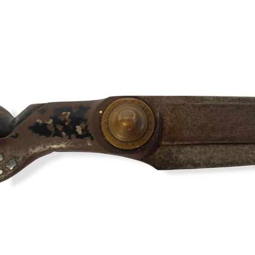 303 - J. WISS & SONS, NEWARK, AMERICA, A PAIR OF ANTIQUE LIGHT INDUSTRIAL RIGHT HANDED STEEL SHEARS.
(41cm... 