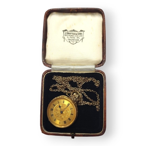 104 - A VICTORIAN 18CT GOLD LADIES’ POCKET WATCH
Having a gold tone dial with Roman number markings, screw... 