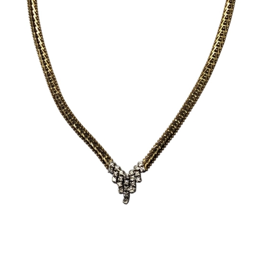 11 - AN ITALIAN 14CT GOLD AND DIAMOND NECKLACE
Having an arrangement of round cut diamonds in articulated... 