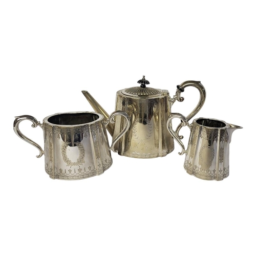 113 - A VICTORIAN FOUR PIECE SILVER PLATED TEA SET
Comprising a teapot, coffee pot, sugar basin and cream ... 