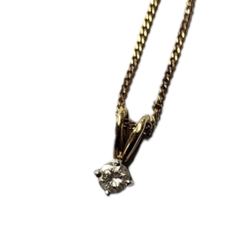 12 - AN 18CT GOLD AND DIAMOND PENDANT
The single round cut diamond with pierced bale, on a fine link 9ct ... 