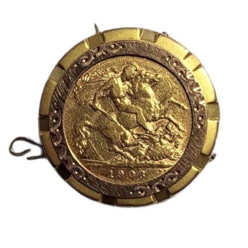 144 - A 22CT GOLD HALF SOVEREIGN COIN OF EDWARD VII PERIOD, DATED 1908
With St. George and Dragon verso.