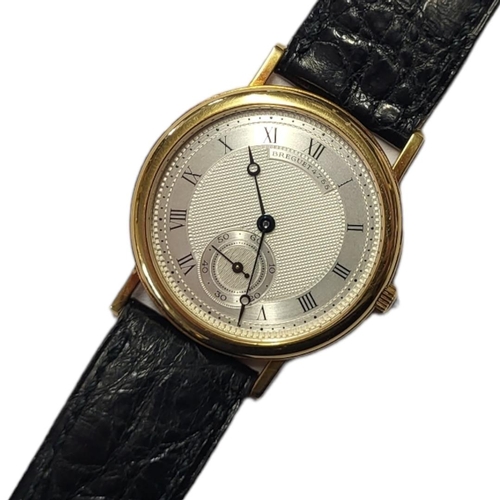 19 - BREGUET 4755, A VINTAGE 18CT GOLD GENT’S WRISTWATCH
Having a textured silver tone dial, subsidiary s... 