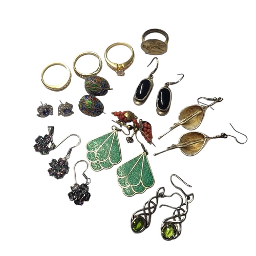 193 - A COLLECTION OF EIGHT PAIRS OF VINTAGE SILVER EARRINGS
Comprising a pair of cloisonne egg form drops... 