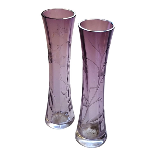 226 - A PAIR OF BOHEMIAN ART NOUVEAU MOSER GLASS FACTORY POSY VASES, CIRCA 1900 - 1910
Purple glass body e... 