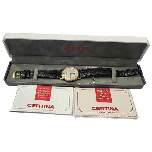 24 - CERTINA, A GOLD PLATED GENT’S WRISTWATCH
Having a textured silver tone dial with seconds dial marked... 