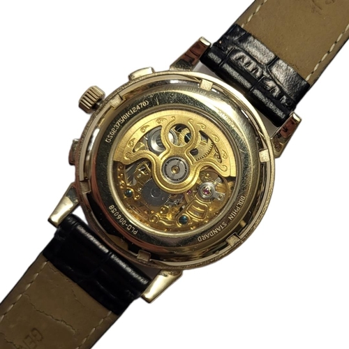 29 - ROTARY, A GOLD PLATED SKELETON TRIPLE DATE GENTS WRISTWATCH
Having three subsidiary dials and glass ... 