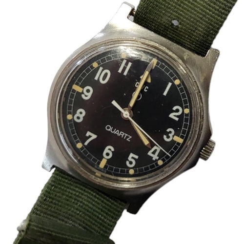 31 - CABOT WATCH COMPANY, A VINTAGE GENT’S MILITARY WRISTWATCH
Black tone dial with luminous markings, be... 