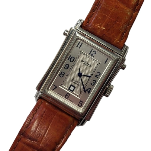 33 - ROTARY, ELITE, A STAINLESS STEEL GENT’S WRISTWATCH
Having a rectangular silver tone dial with calend... 