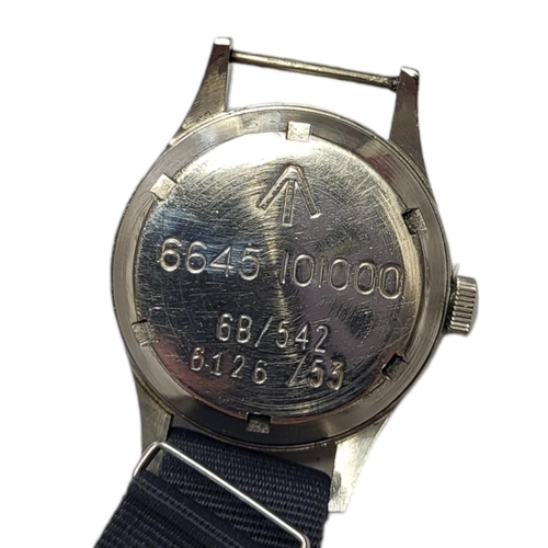 49 - OMEGA, A VINTAGE 'MILITARY RAF' STAINLESS STEEL GENT’S WRISTWATCH
Circular black dial with arabic nu... 