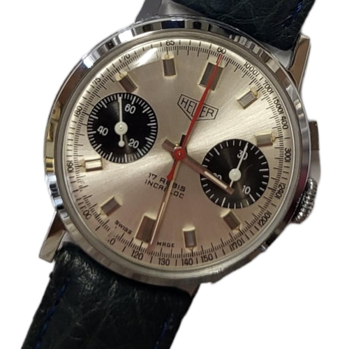 51 - HEUER, A VINTAGE GENT’S STAINLESS STEEL CHRONOGRAPH WRISTWATCH
Silver tone dial with two black tone ... 