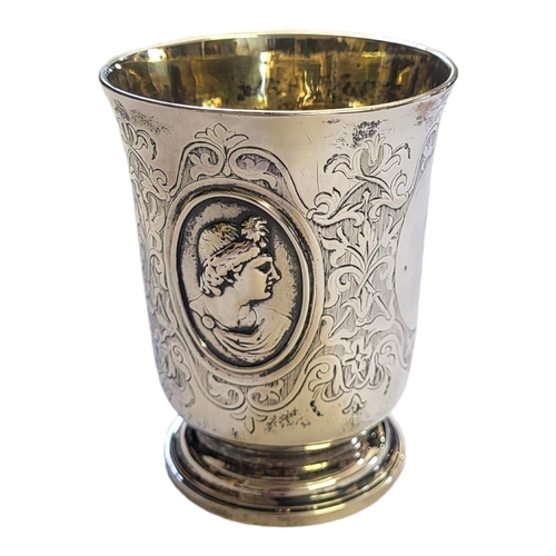 80 - GEORGE ANGELL AND CO., A VICTORIAN NEOCLASSICAL SILVER BEAKER
Having a flared rim and two embossed p... 