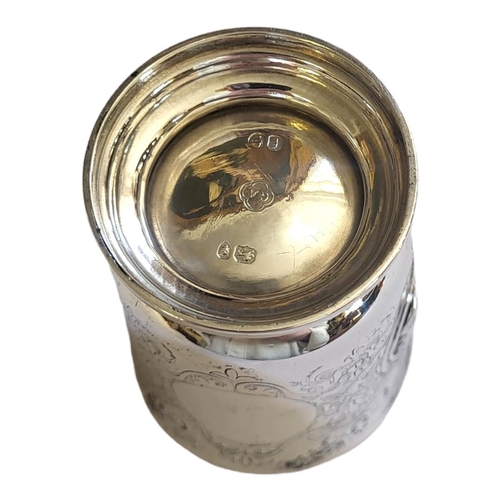 80 - GEORGE ANGELL AND CO., A VICTORIAN NEOCLASSICAL SILVER BEAKER
Having a flared rim and two embossed p... 