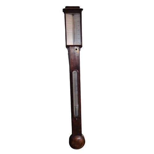 222 - S. CLEAVER, LONDON, A GEORGIAN MAHOGANY STICK BAROMETER
Having a mercurial glass tube with silver to... 