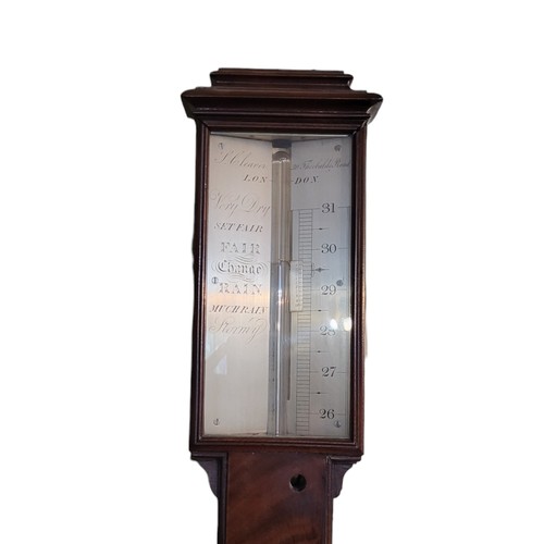 222 - S. CLEAVER, LONDON, A GEORGIAN MAHOGANY STICK BAROMETER
Having a mercurial glass tube with silver to... 