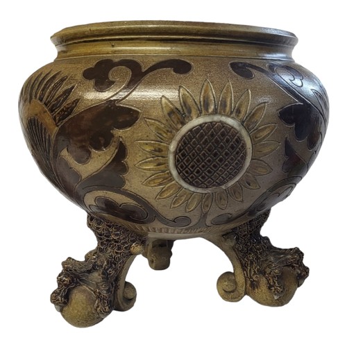 246 - AN IMPRESSIVE MARTIN BROTHERS STONEWARE GLOBULAR JARDINIÈRE 
Light brown lustre body, sgraffito orga... 