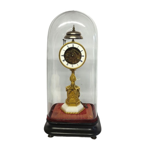 218 - AN UNUSUAL 19TH CENTURY FRENCH ORMOLU AND MARBLE MANTLE CLOCK
Having two overhead turned bells,circu... 