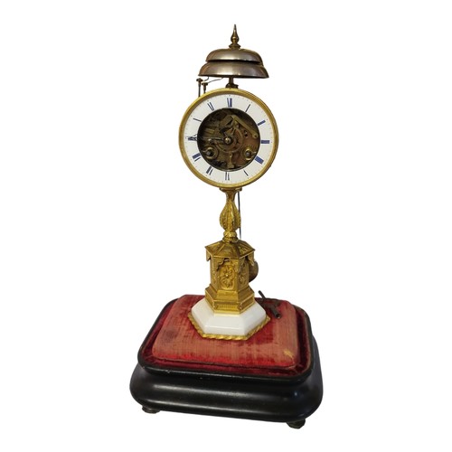 218 - AN UNUSUAL 19TH CENTURY FRENCH ORMOLU AND MARBLE MANTLE CLOCK
Having two overhead turned bells,circu... 